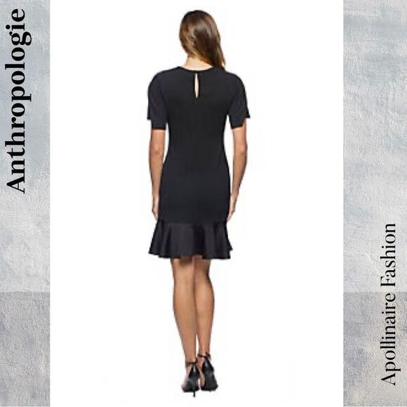 Anthropologie by Marina Black Ruffle Hem MIDI Dress Size Medium New - Picture 3 of 6